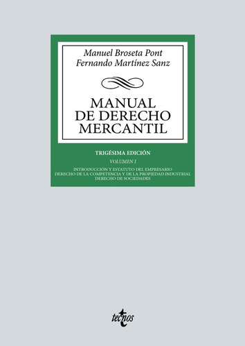 Libro Manual De Derecho Mercantil Vol I - Broseta Pont,ma...