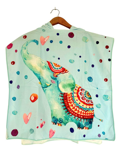 Poncho Toallon Con Capucha Infantil Salida Para Pileta Verde Elefante