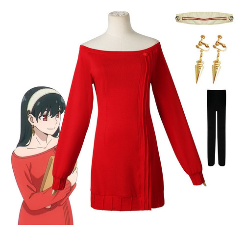 Spy×family Yor Forger Vestido De Punto Rojo Cosplay 5pcs