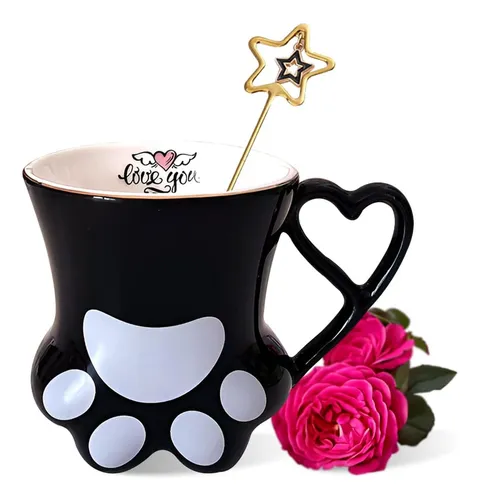 Taza Pata De Gato Con Cuchara (negro)