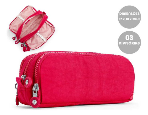 Estojo Três Divisórias Gitroy True Pink Kipling 1356409f