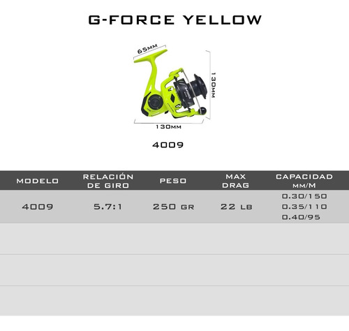 Imagen 6 de 7 de Reel Caster G-force 4009 Yellow 9 Rulemanes Edicion Limitada