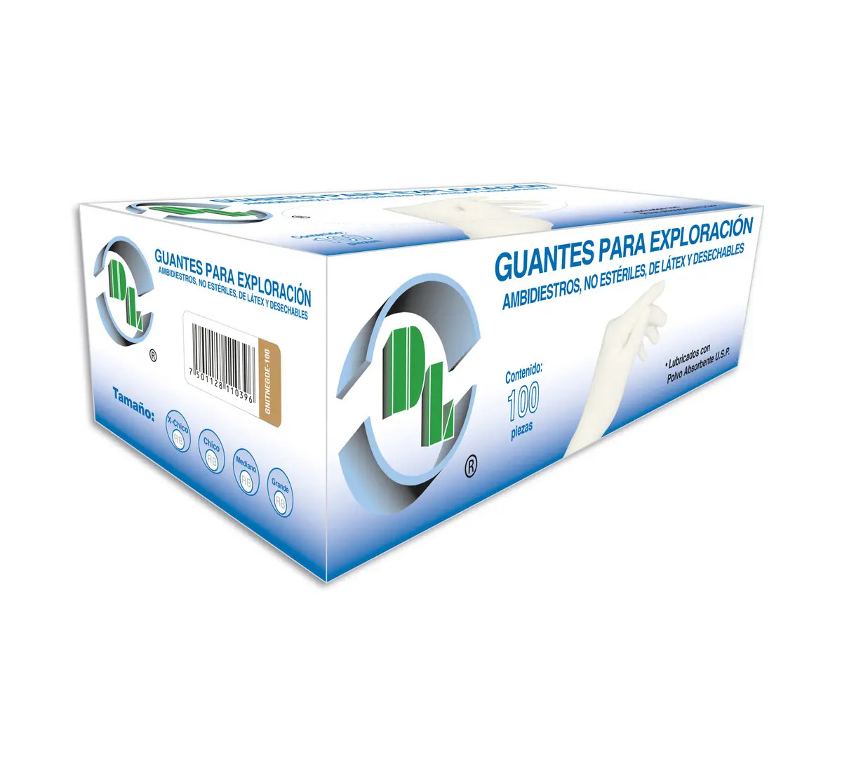 100 Guantes Látex No Estéril Para Examen Médico Talla Grande Color Blanco Talla G