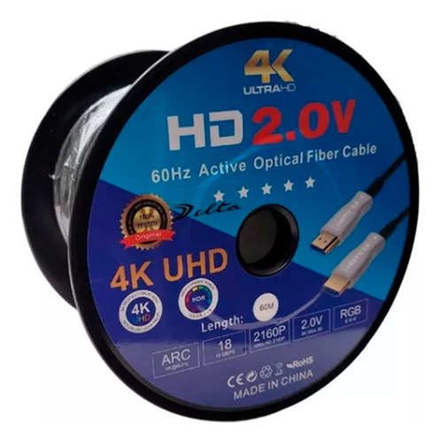 Cable De Video De Fibra Optica Delta 4k Hdmi V2.0 De 100mts.