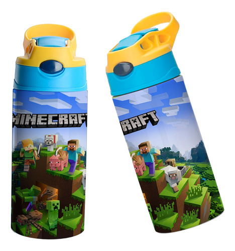 Termo Infantil Minecraft Acero Inoxidable 355ml Vaso Niño #7 Amarillo Con Azul Tapa