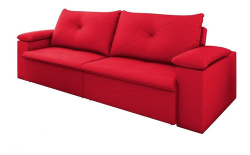 Sofá 3 Lugares 230cm Tico Reclinável E Retrátil Suede Vermel Cor Vermelho