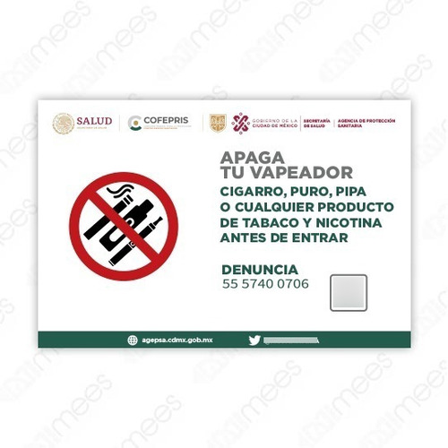 Señalamiento Apaga Tu Vapeador Cofepris Seguridad 25x35 