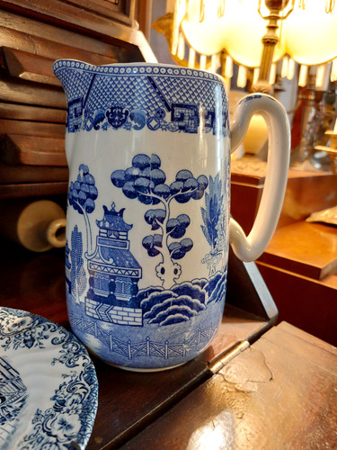Juego De Platos Y Jarra Vajilla Antigua En Azul Y Blanco (Usado)