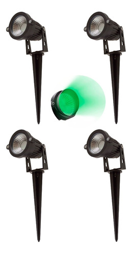 Paquete 4 Lamparas Estaca 12w Dirigible Luz Verde Exterior Color Negro