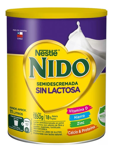 Leche En Polvo Nido® Semidescremada Sin Lactosa Tarro 1350g