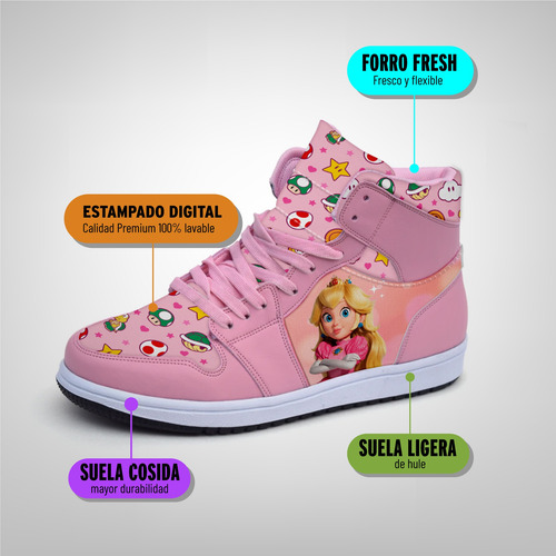 Tenis De Princesa Peach Rosa Videojuego Bota Hi Top
