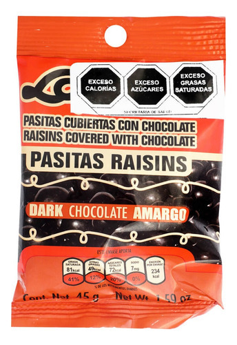 8 Pack Pasitas Cubiertas Con Chocolate Amargo Laposse 45