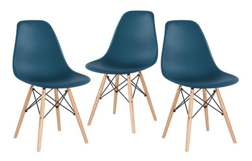 3   Cadeiras Charles Eames Eiffel Dsw Wood Várias Cores Av Cor Da Estrutura Da Cadeira Azul-petróleo