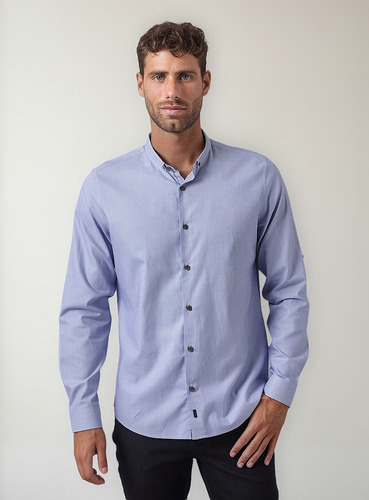 Camisa Manga Larga Micro Buttondown Classic Fit Azul