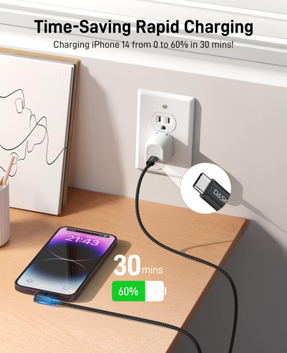 Cable Usb C A Lightning Dasku De 6 Pies En Ángulo Recto De 9