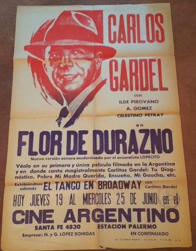 Afiche De Cine Flor De Durazno - Carlos Gardel (Usado)