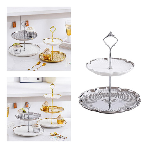 Elegante De Postres De 2 Niveles Con Asa Para B Plata