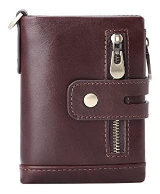 Hombres Cartera Cuero Genuino Billeteras Bifold Con Cadena