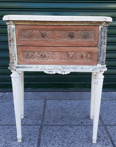 comprar Mesa De Luz Antigua Estilo Francés Luis Xvi Con Tapa Mármol