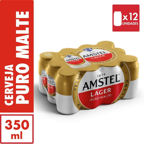 Imagem 1 de 4 de Cerveja Amstel Lata 350 Ml 12 Unidades