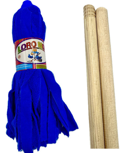 1 Mechudo Trapeador De Microfibra Loro Mop C/bastón Madera