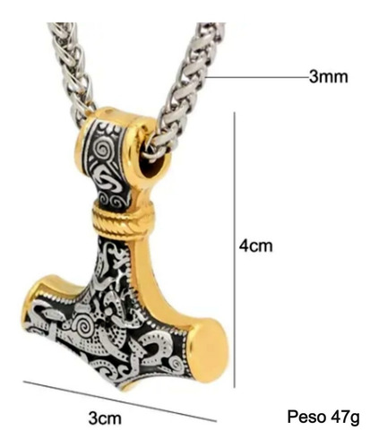Imagem 7 de 7 de Colar Pingente Viking Nórdico Martelo De Thor Corrente Odin