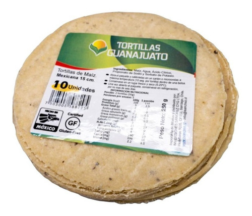 Tortillas De Maíz Blanco Premium 10 Und. 250 Gr - Lireke