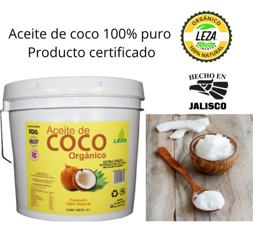 Aceite De Coco Puro Sin Olor Ni Sabor Para Cocinar Cubeta 4l