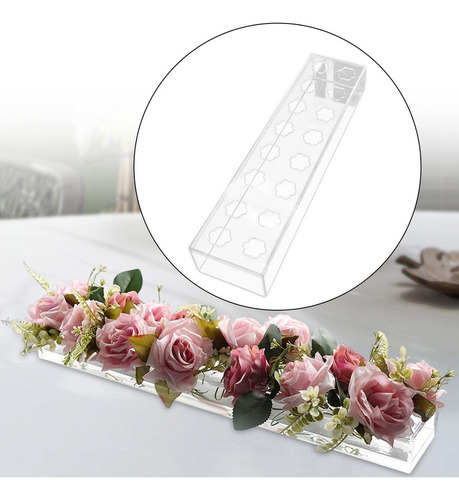 Jarrón Rectangular De Acrílico For Flores, 40 Cm X 10 Cm X