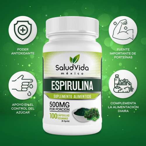 Imagen 3 de 3 de Alga Espirulina Orgánica 500mg 100 Capsulas