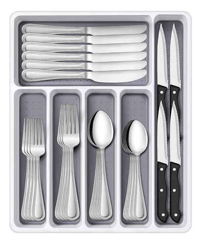 Juego De Cubiertos De 48 Piezas Hiware Con Organizador, Cubi