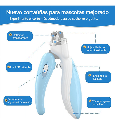 Corta Uñas Para Perro Gato Mascota Safety Con Luz Led Azul Mediano