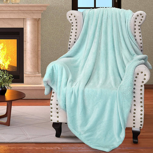 Teal Sherpa Throw Blanket For Girl, Super Soft Comfy Fu...