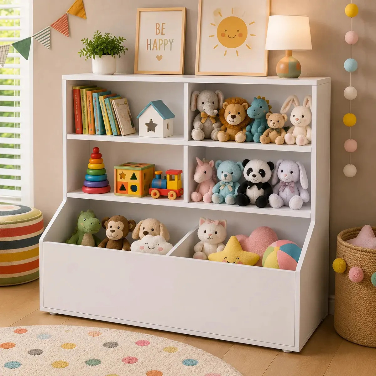 Estante Organizadora Infantil Nichos E Caixa Para Brinquedos Branco