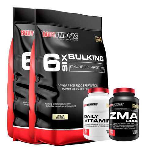 Kit 2 Hipercalórico 6 Six Bulking 6kg+ Zma 120 Cáps+ Daily