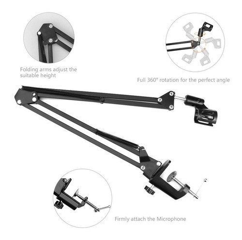 Soporte Para Micrófono Brazo + Filtro Antipop Redondo Elefir