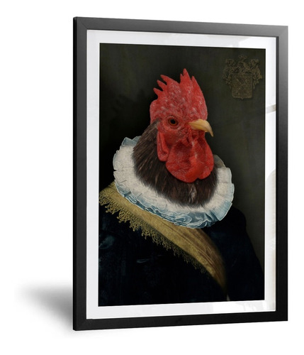 Cuadro Minimalista - Animales Vestidos Gallo Rojo - 30x42 Cm