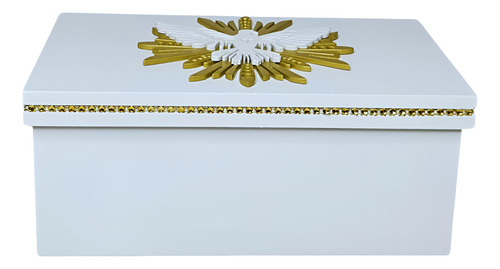 Caixa Strass Presente Batizado Dourado Em Mdf (25x15x10,5)