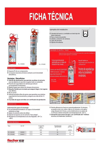 Imagen 2 de 5 de Fischer Espuma De Poliuretano Expandido Pu 1/750 Envio