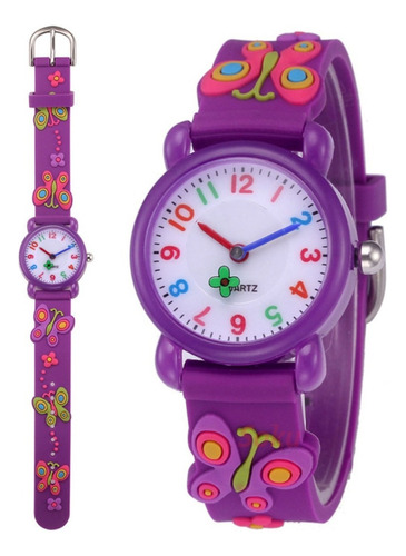 Reloj Niña Mariposa 3d Kawaii Impermeable Calidad Color de la correa Morado