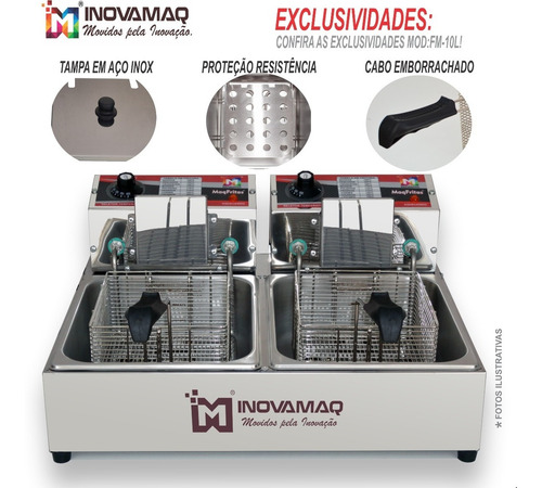 Imagem 5 de 6 de Fritadeira Elétrica Prof 2 Cubas - Fm-10l - Inovamaq