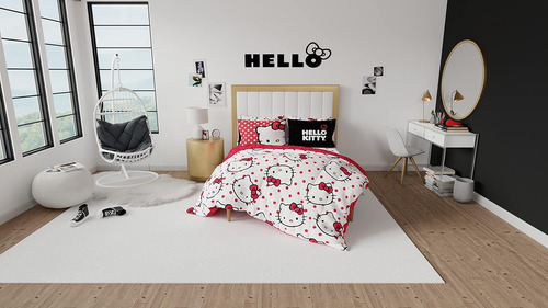 Juego De Edredon Y Sabanas Hello Kitty Polka, Full, 7 Pie...