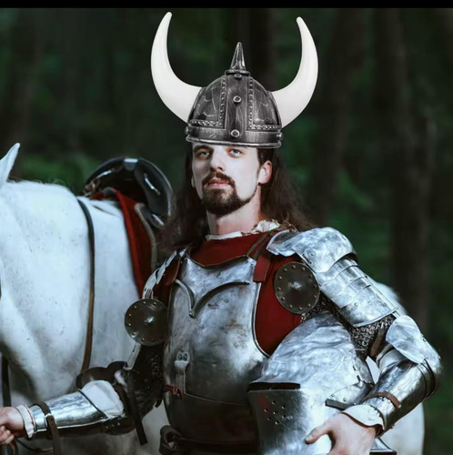 Capacete Medieval Viking Real Prateado Com Chifres