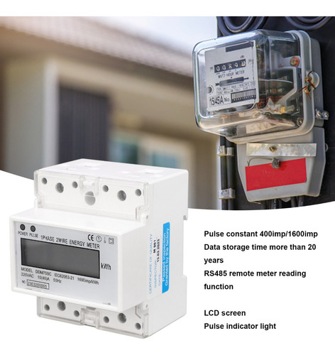 . Medidor De Energía 1 Fase 2 Hilos 4p Lcd Digital Kwh