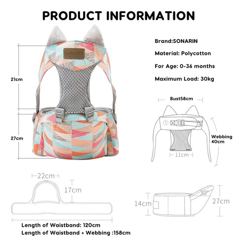 Mochila Porta Bebes Ergonómica Asiento Multifuncional 0-36m