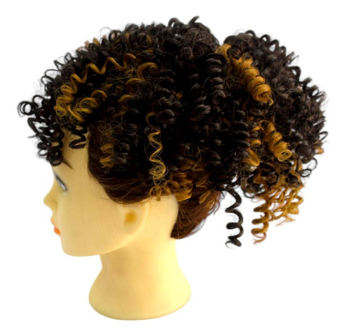 Coque Afro Puff Cacheado 100% Orgânico Volumoso Adere Creme Cor Castanho Com Mechas Mel Sp4/27