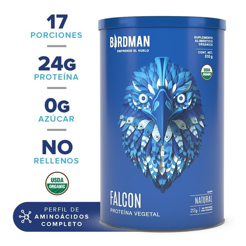 Falcon Protein 510gr Birdman Proteina Organica Vegana Sabor Natural