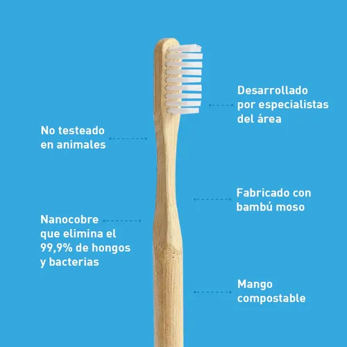 Cepillo Dental Medio Bambú Biobrush Con Nanocobre