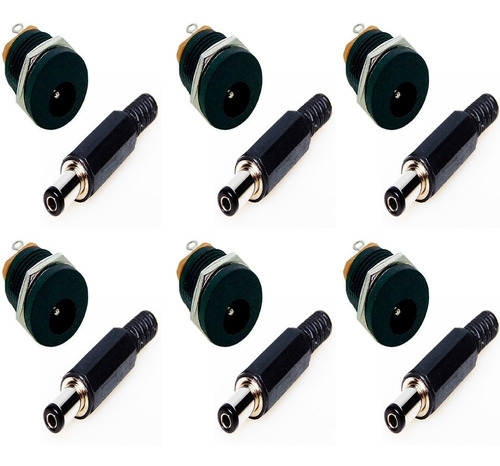 Imagem 1 de 2 de Conector Jack Rosca Painel Dc022 Fêmea + Plug P4 Macho 2.1