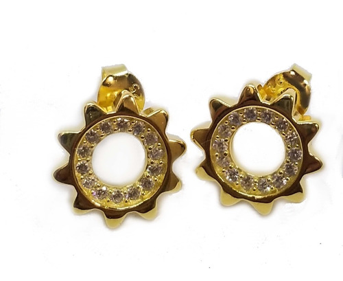 Aretes Para Mujer Girasol Cristales Joya Plata Enchapada Oro